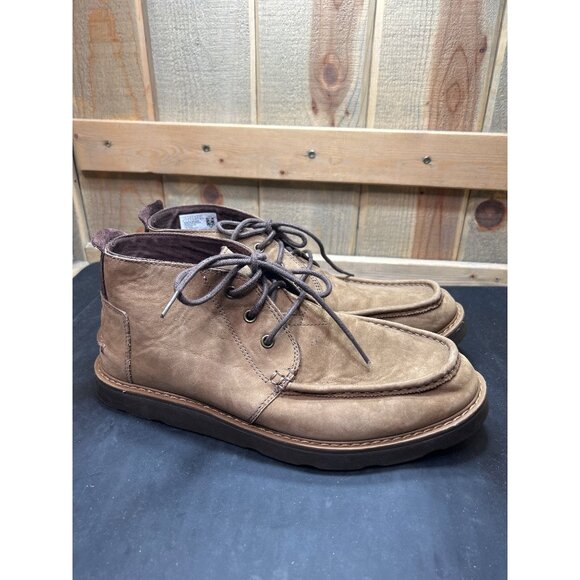 Toms Mens Brown Leather Moc-Toe Ankle Boots Size 11 - Picture 1 of 10